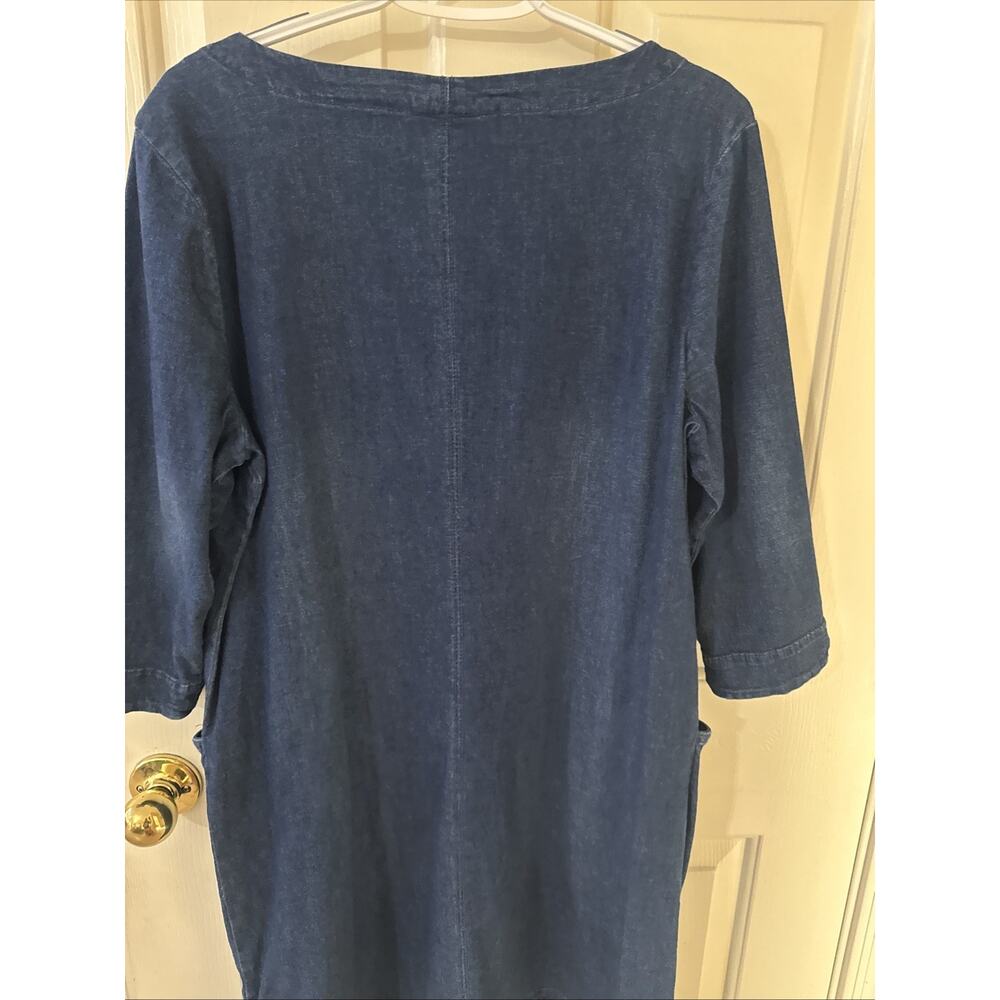 J. Jill Denim Shift Dress Pockets Minimalist Relaxed Cotton Sz Lge PT Dark Wash - Picture 5 of 10